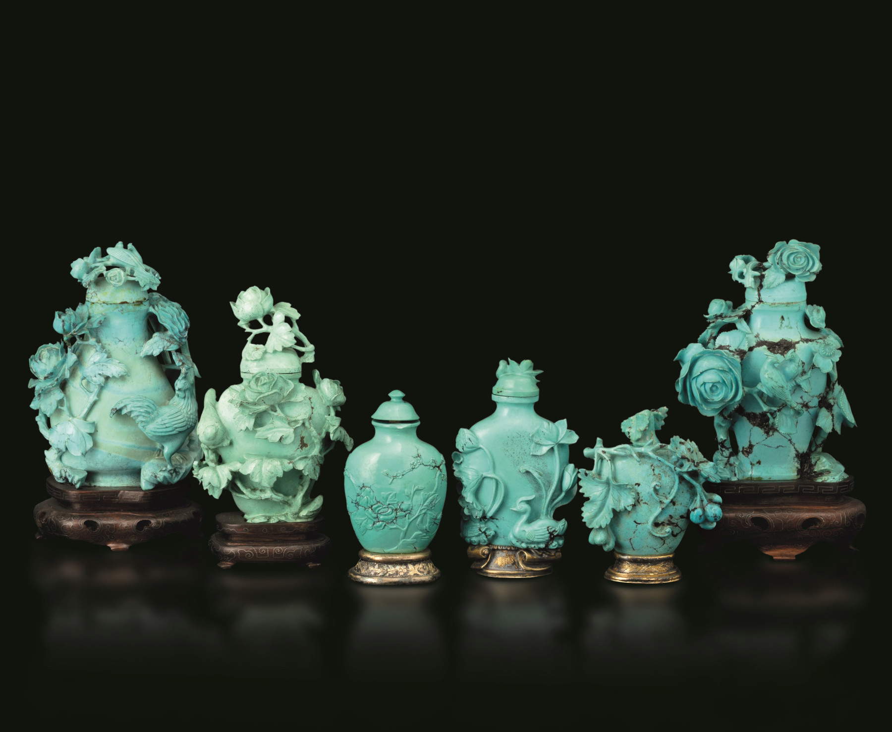 Sei vasi in turchese, Cina, Dinastia Qing, XIX secolo. Foto:  Cambi Casa d'Aste