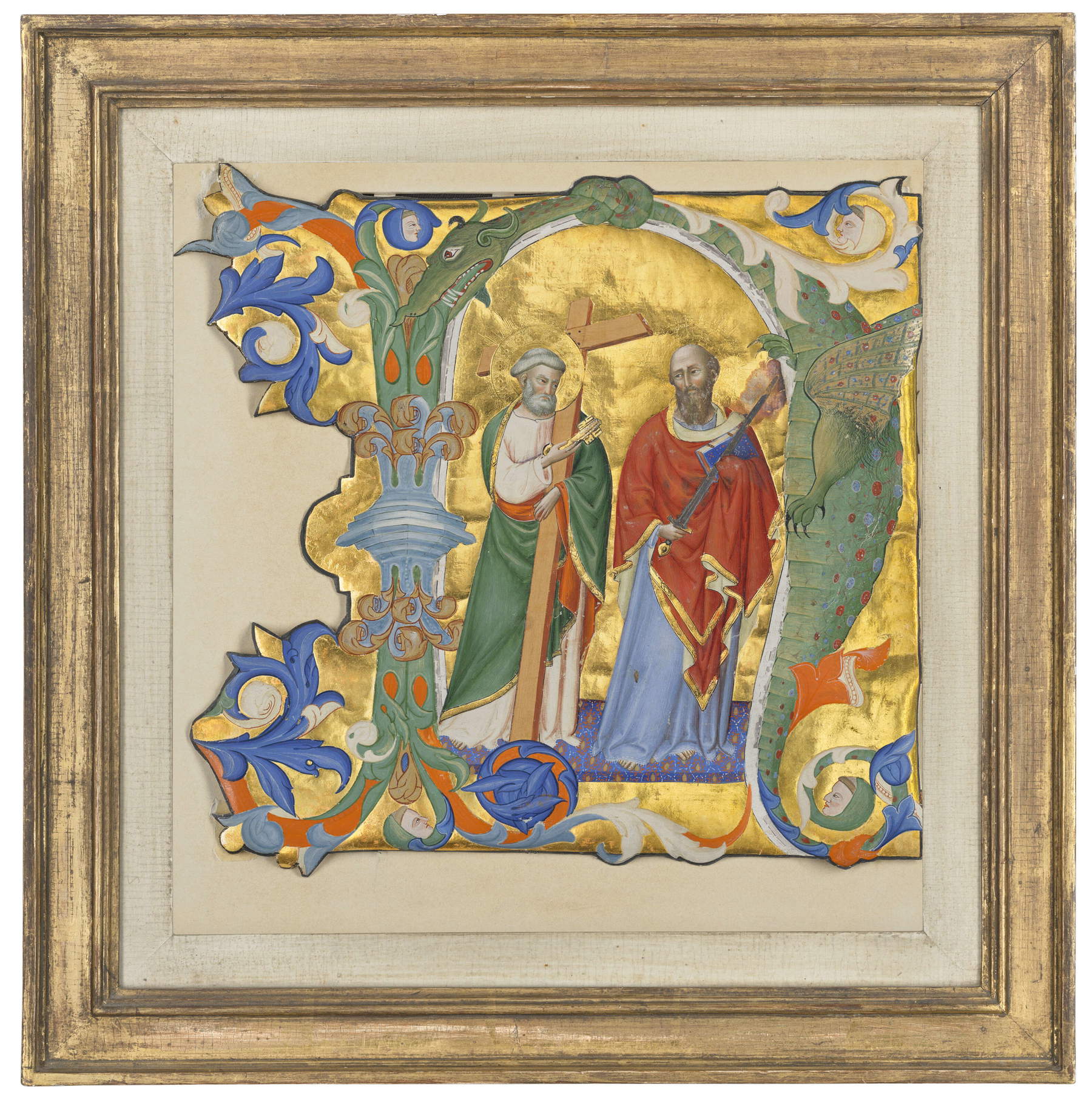 Silvestro dei Gherarducci, Saints Peter and Paul, historiated initial 'N' from an illuminated Gradual on parchment (Florence, Santa Maria degli Angeli, 1371–1374; parchment, 300 x 300 mm)