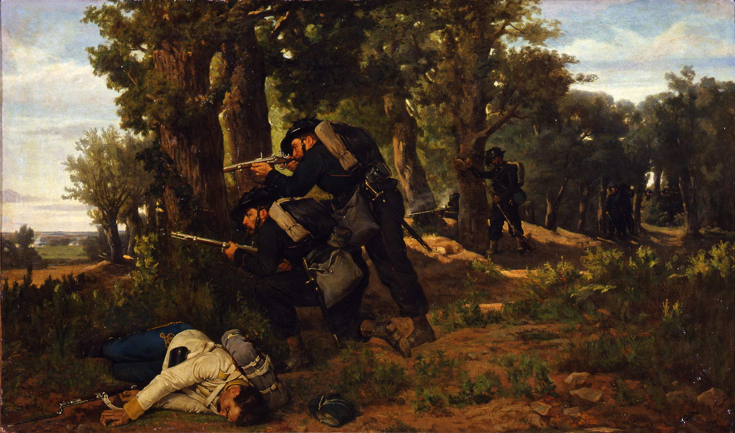 Silvestro Lega, Ambush by Bersaglieri (1860–1861; oil on canvas; Florence, Uffizi Galleries, Gallery of Modern Art, Gagliardini Loan Collection)