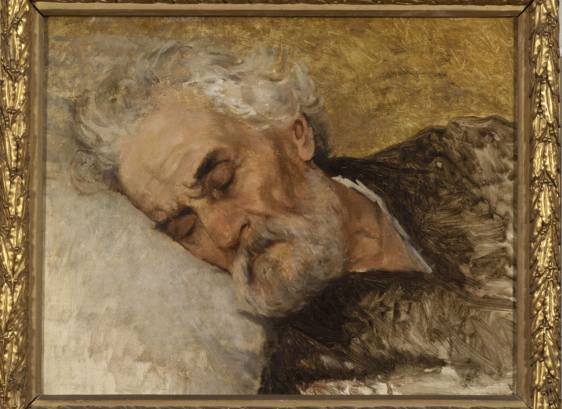 Silvestro Lega, Kopfstudie zu den letzten Augenblicken von Giuseppe Mazzini (um 1873; Öl auf Leinwand, Modigliana, Städtische Pinakothek „Silvestro Lega&ldquo;)