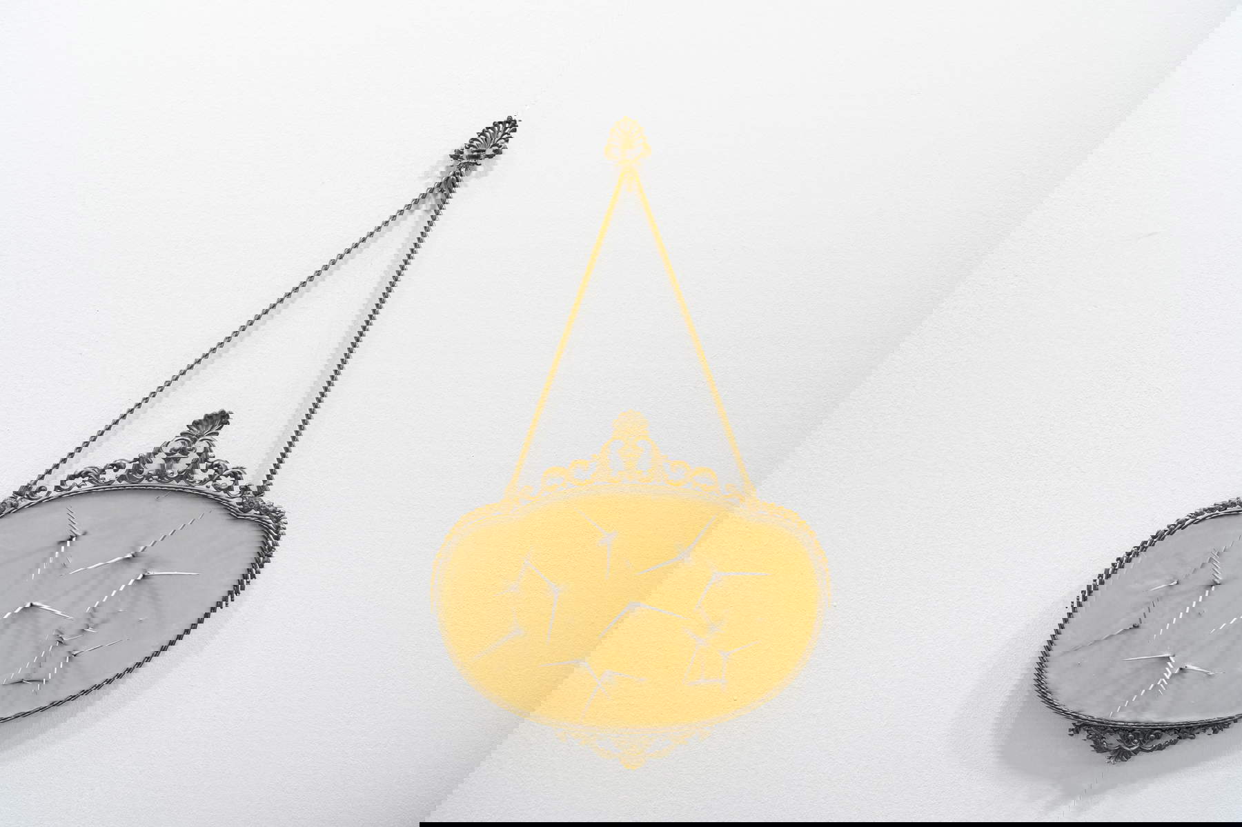 Silvia Giambrone, Mirror No. 18 (2022; wax, brass, acacia thorns, 95 x 57 x 13 cm). Presented by Richard Saltoun Gallery