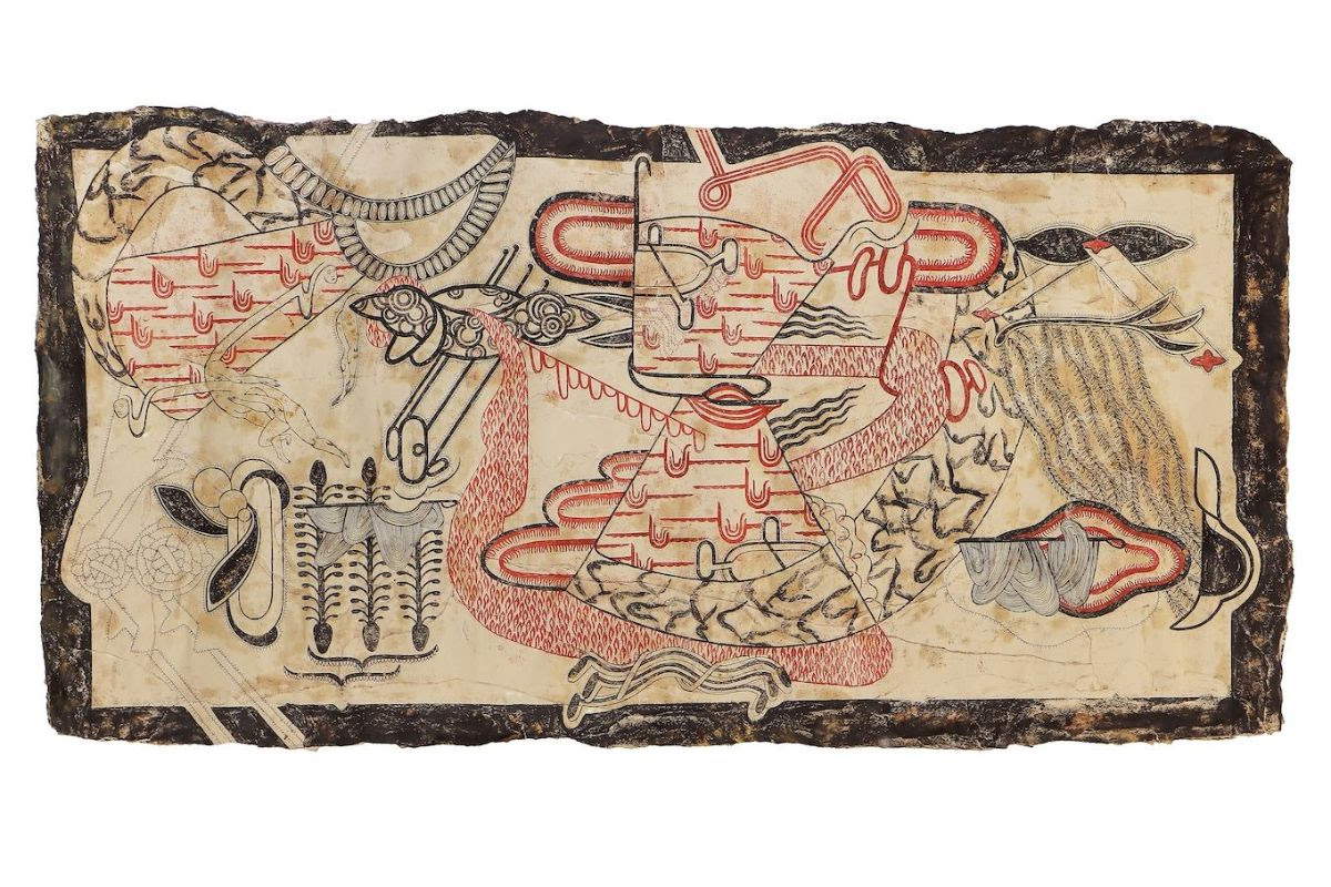 Simone Pellegrini, Dicha innuih (2023; Holzkohle, Pigmente und Öl; 95 x 186 cm, SiP 21)