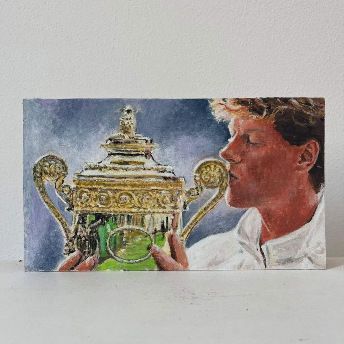 Simone Tribuiani, Kiss (2025; Acryl auf Platte, 22 x 12,6 cm). Foto: Simone Tribuiani Ig Profil