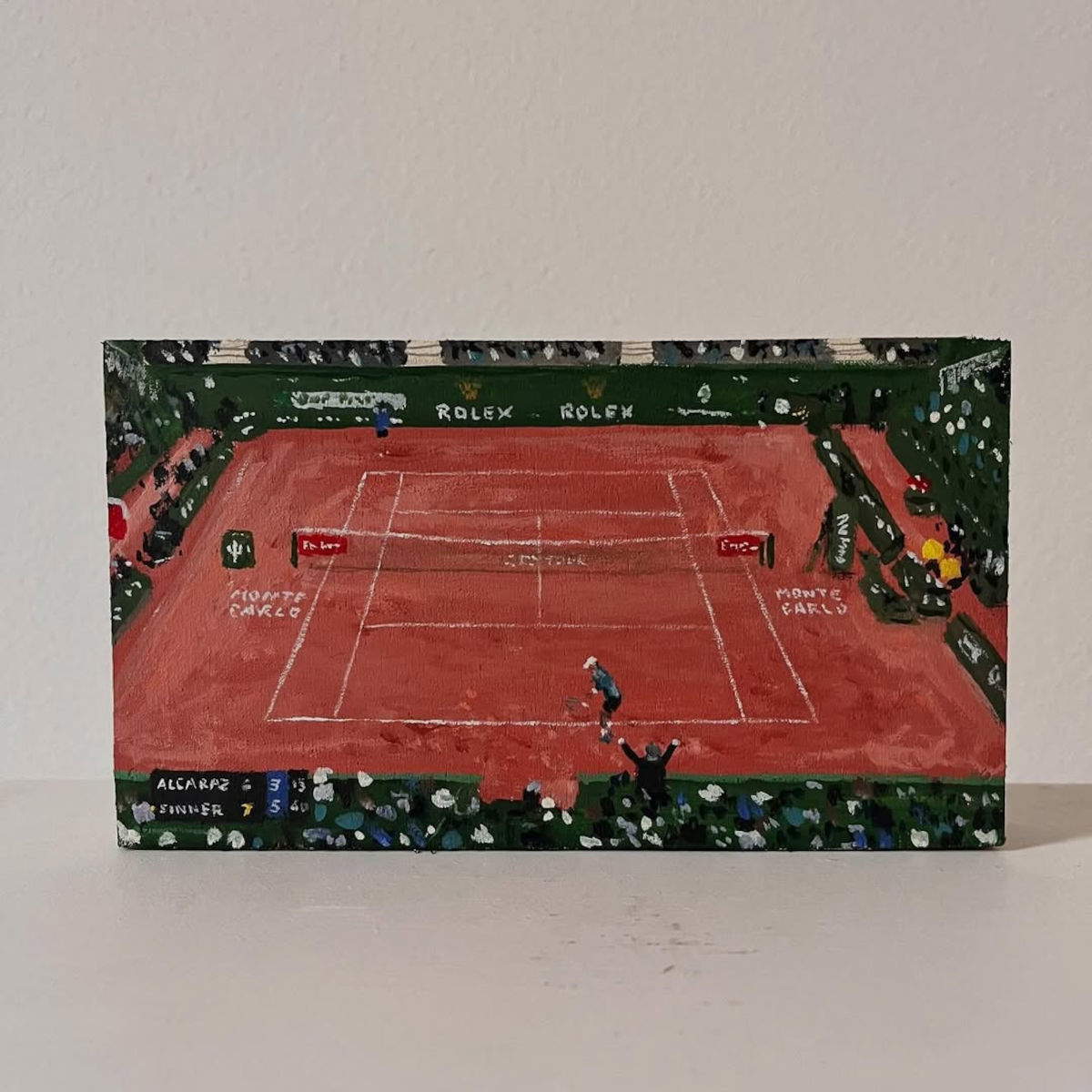 Simone Tribuiani, Monte Carlo ATP Tour Sinner VS Alcaraz 2026 (2026; Acryl auf Platte, 15,5x8,8 cm). Foto: Simone Tribuiani Ig Profil