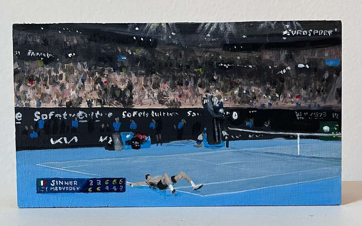 Simone Tribuiani, Sinner ATP MELBOURNE Winner (2024; Acryl auf Platte, 15,5 x 8,8 cm)
