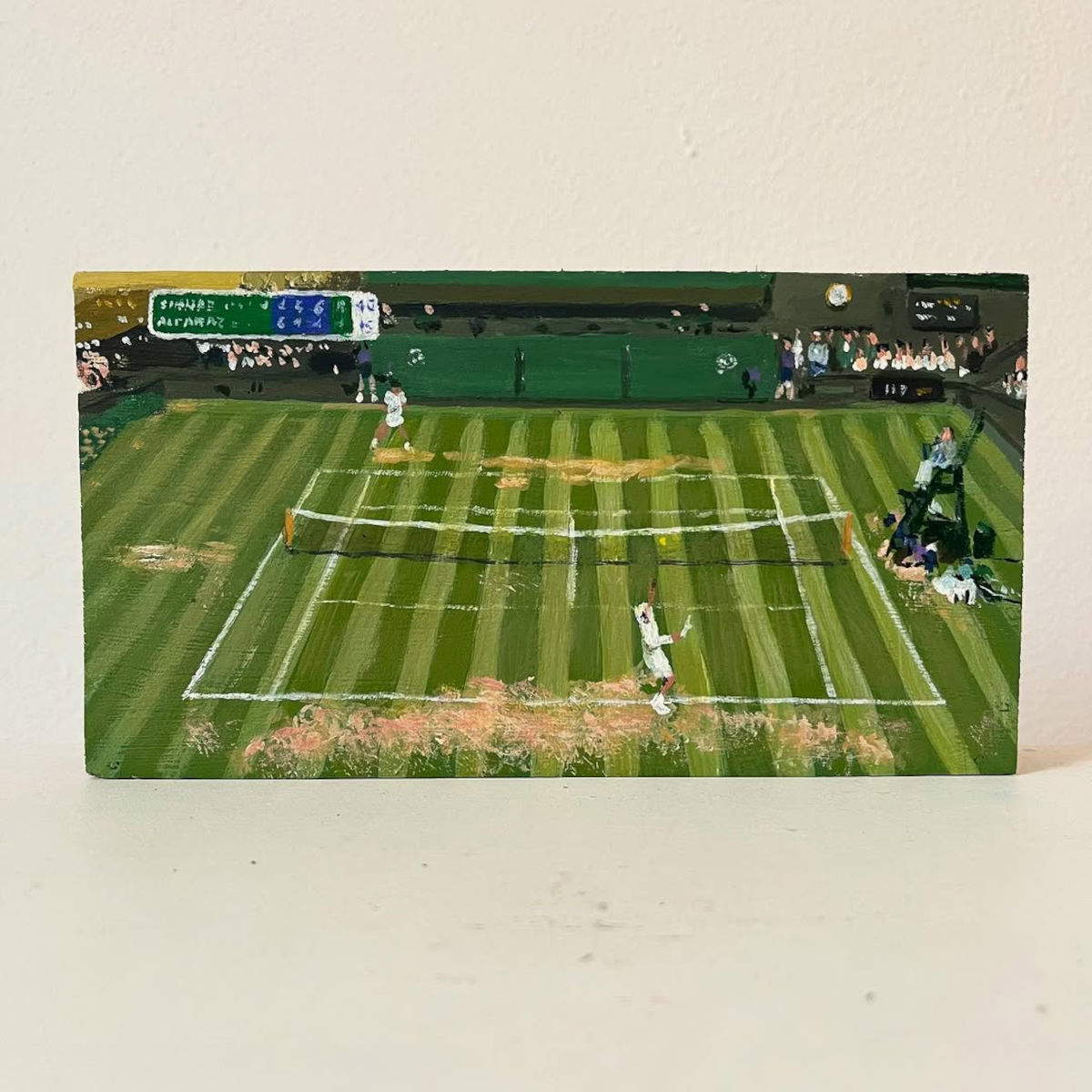 Simone Tribuiani, Sinner vs. Alcaraz Wimbledon (2025; Acryl auf Platte, 15,5 x 8,6 cm). Foto: Simone Tribuiani Ig Profil