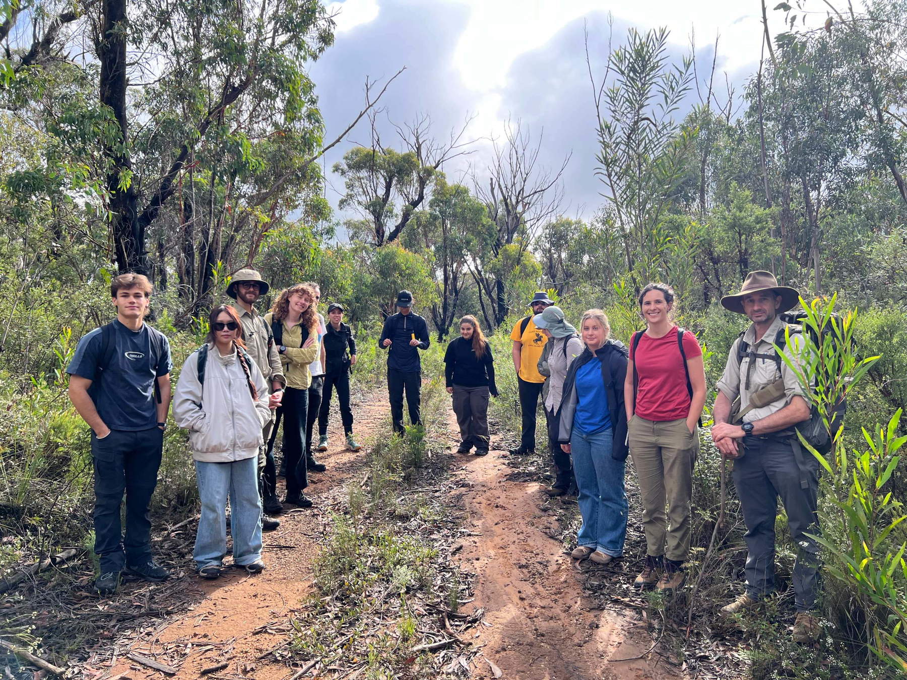 Students on the field research team are preparing to walk to the potential sites identified by the drone. Photo: University of Sydney.