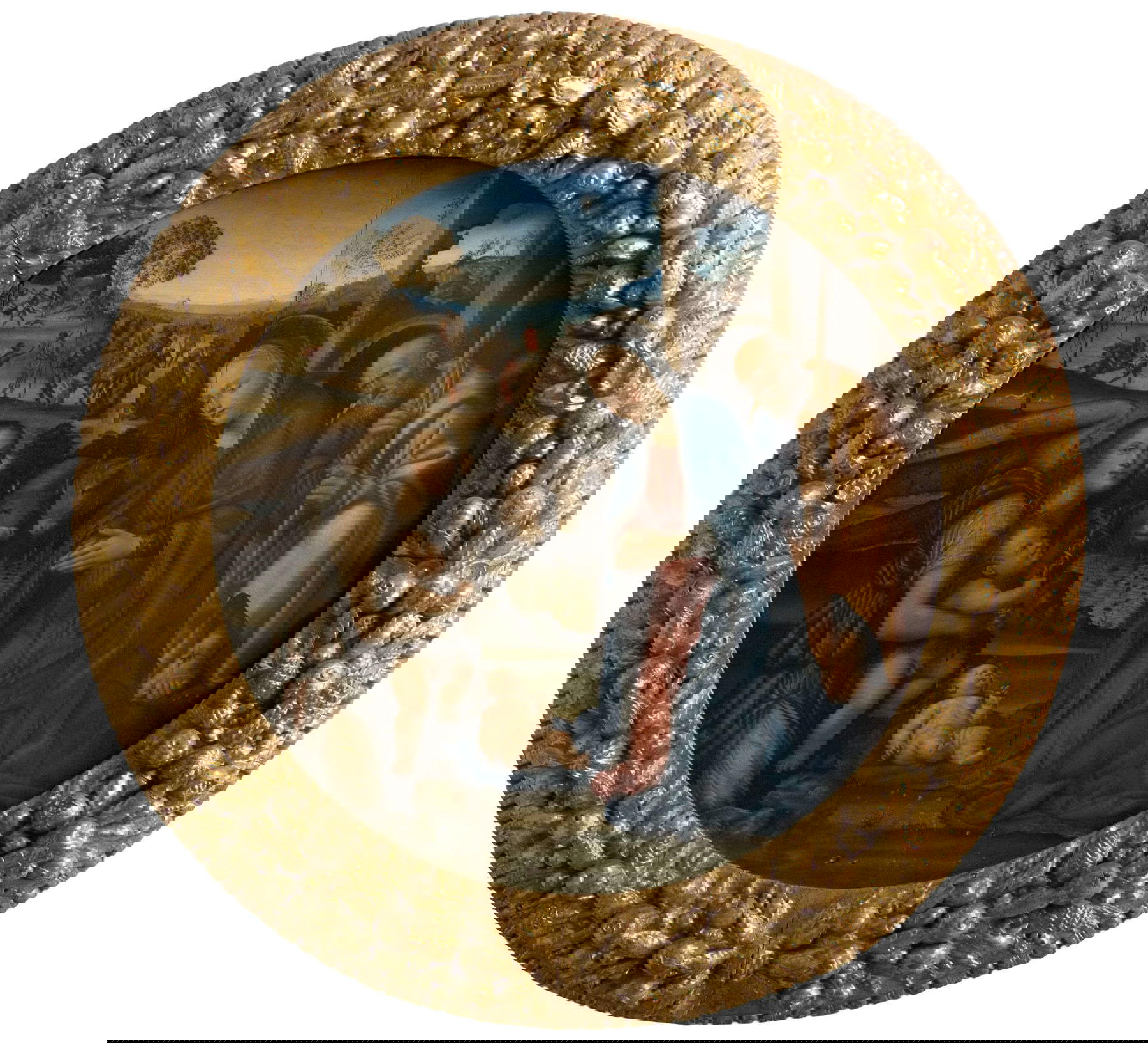 Giovanni Antonio Bazzi detto il Sodoma, La Nativit&agrave; di Ges&ugrave;, un angelo e San Giovannino (1504-1505 circa; Tempera grassa su tavola, diametro 111 cm; Siena, Pinacoteca Nazionale, inv. 512)