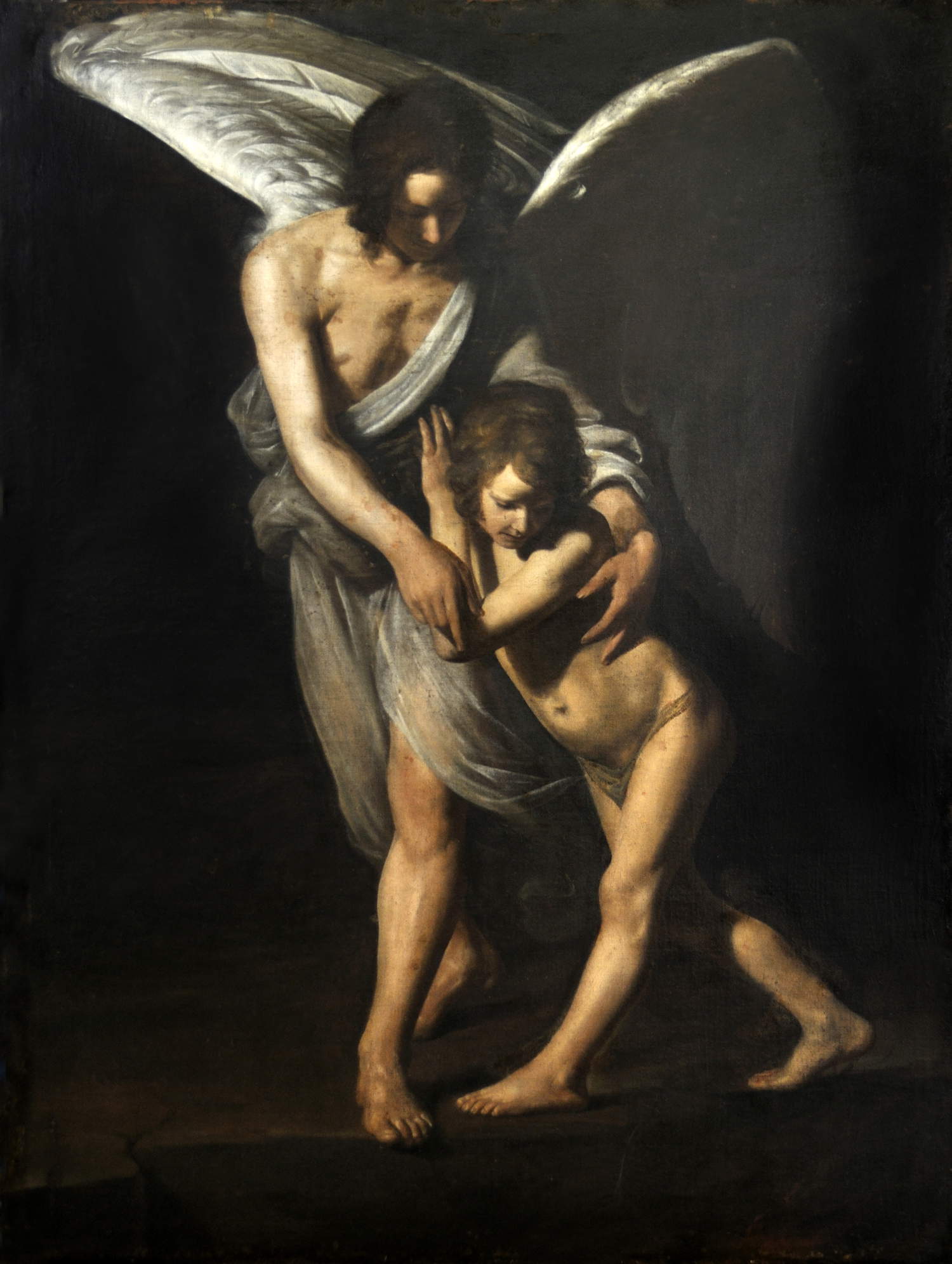 Giovanni Antonio Galli conocido como lo Spadarino, Ángel de la Guarda (1618; óleo sobre lienzo, 270 x 150 cm; Rieti, Iglesia de San Rufo, Propiedad del Fondo Edifici di Culto, administrado por la Dirección Central de Asuntos Religiosos y para la Administración del Fondo Edifici di Culto del Ministerio del Interior)