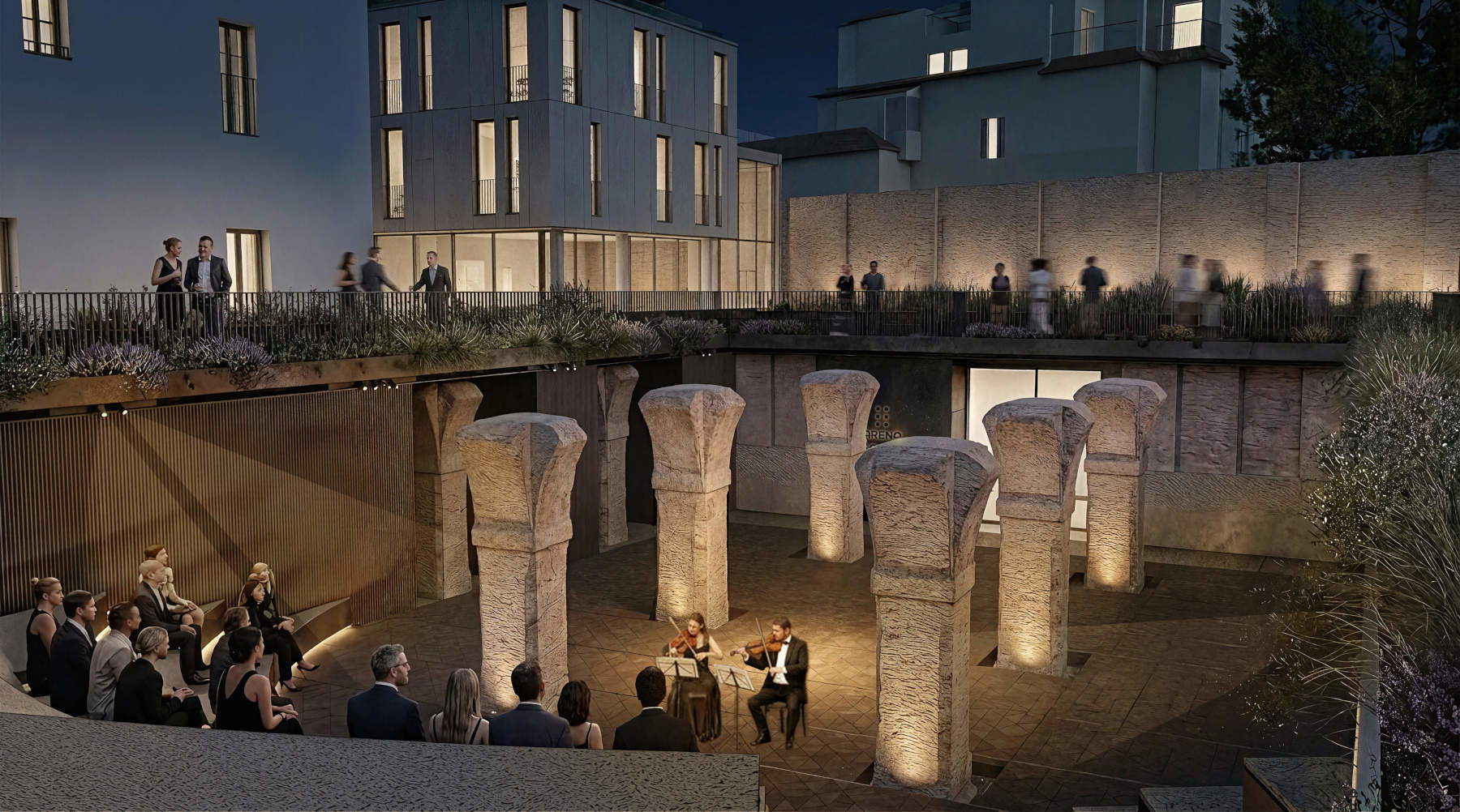 Stefano Boeri Interiors, scene view—nighttime concert