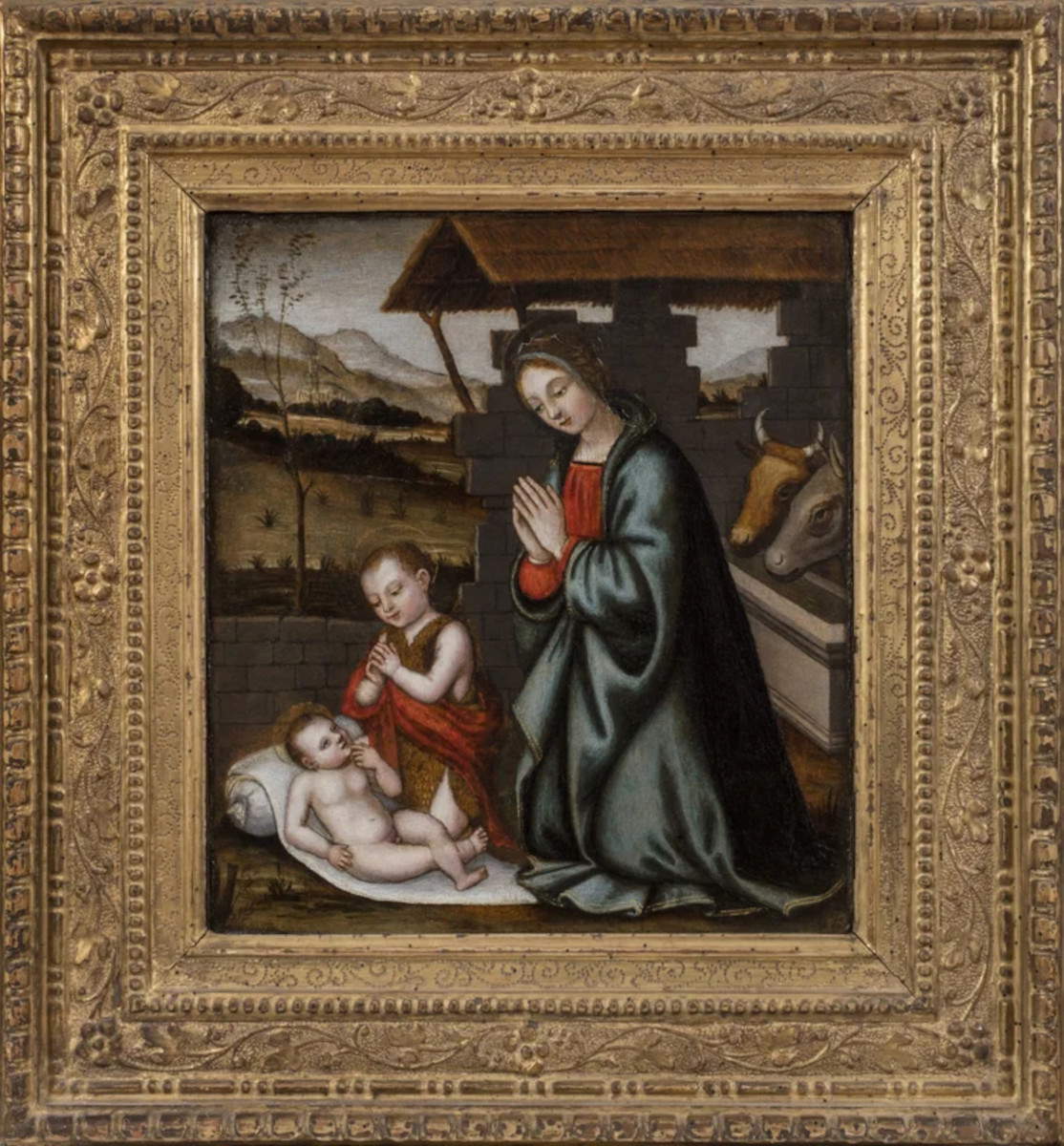 Sister Plautilla Nelli, *Madonna and Child with Saint John the Baptist Adoring the Infant Jesus* (oil on panel, 34.6 x 31.8 cm; private collection, Italy)