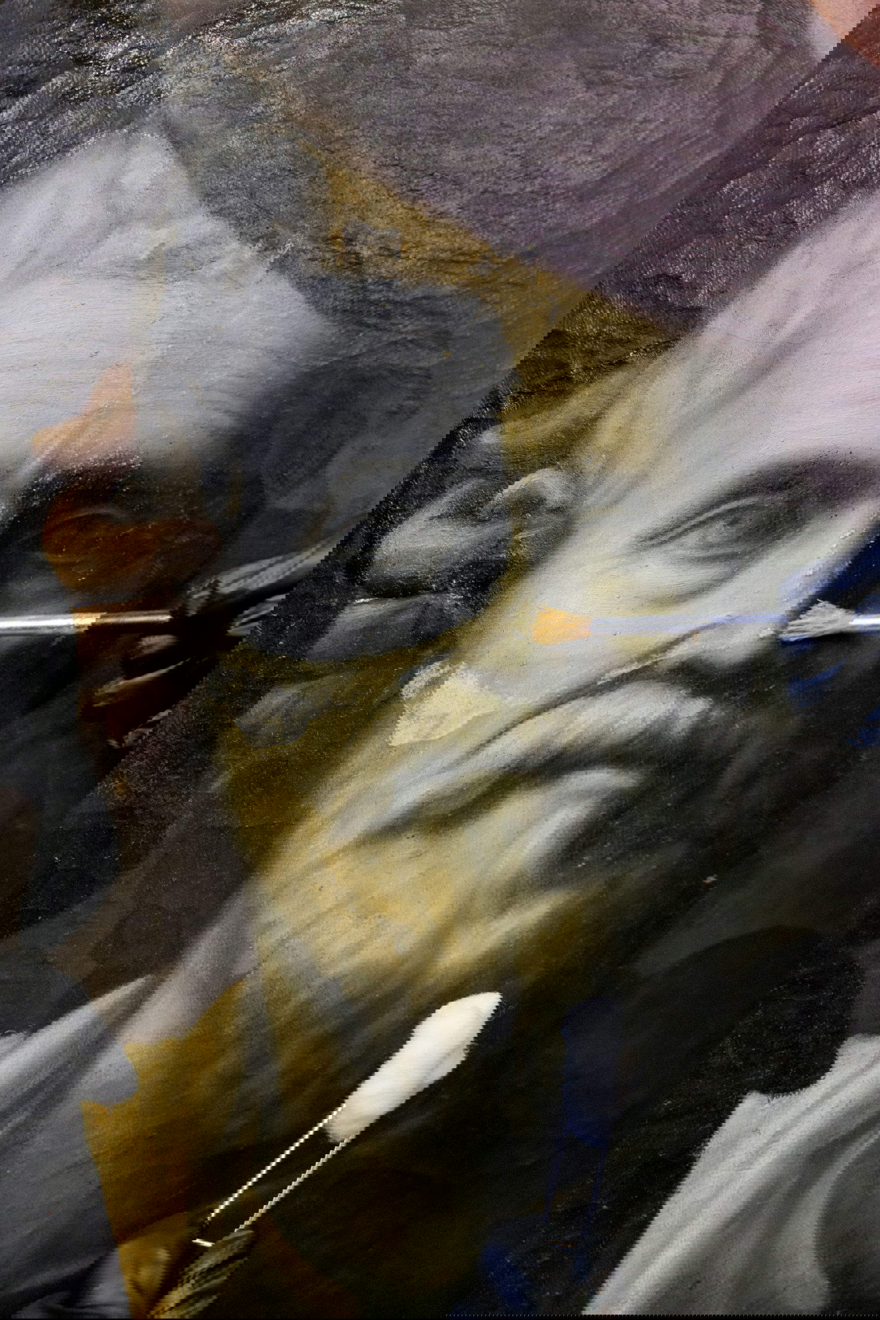 El busto de Miguel Ángel durante la limpieza del cuadro. Foto: Olga Makarova