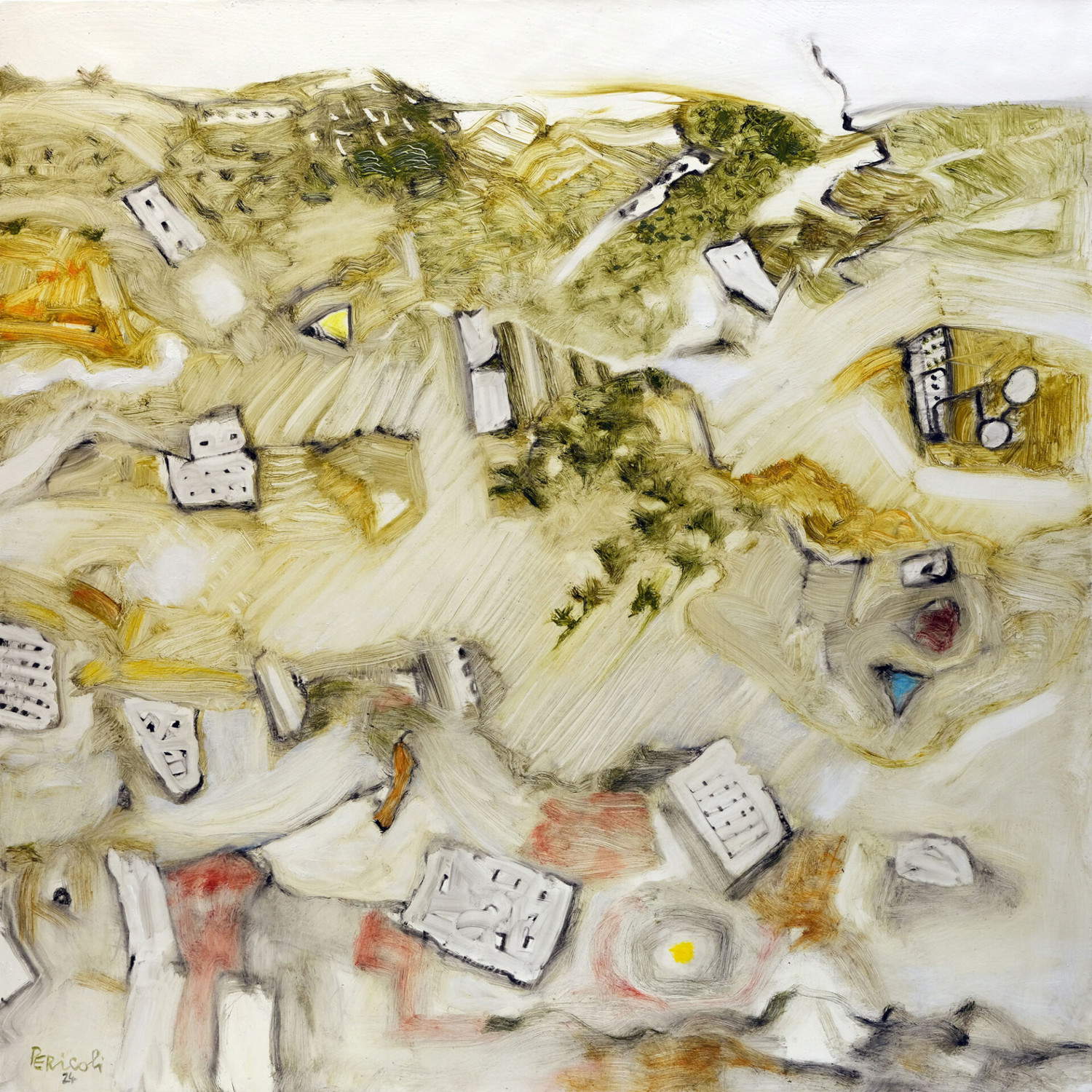 Tullio Pericoli, Dissemination (2024; oil on canvas, 60 x 60 cm)