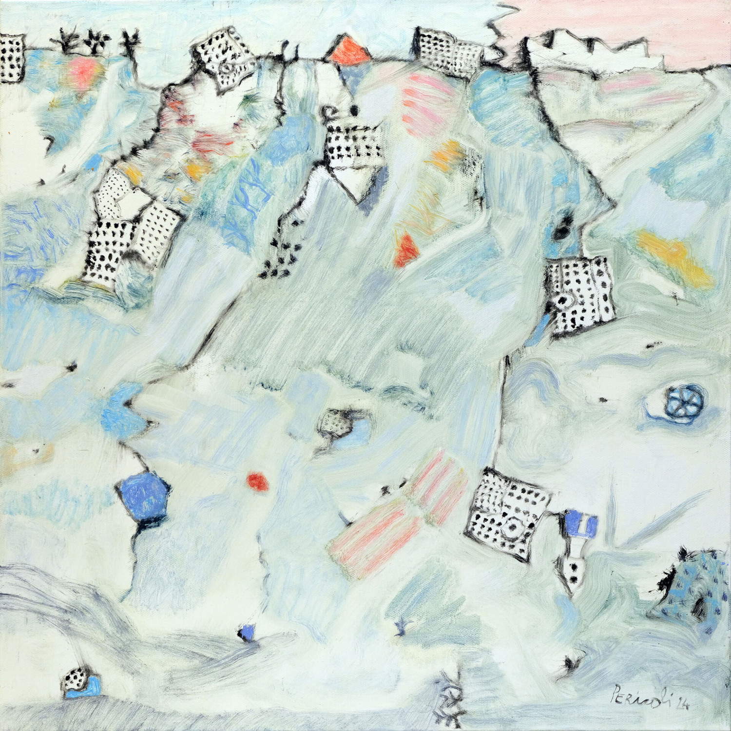 Tullio Pericoli, Invasion (2024; oil on canvas, 50 x 50 cm)