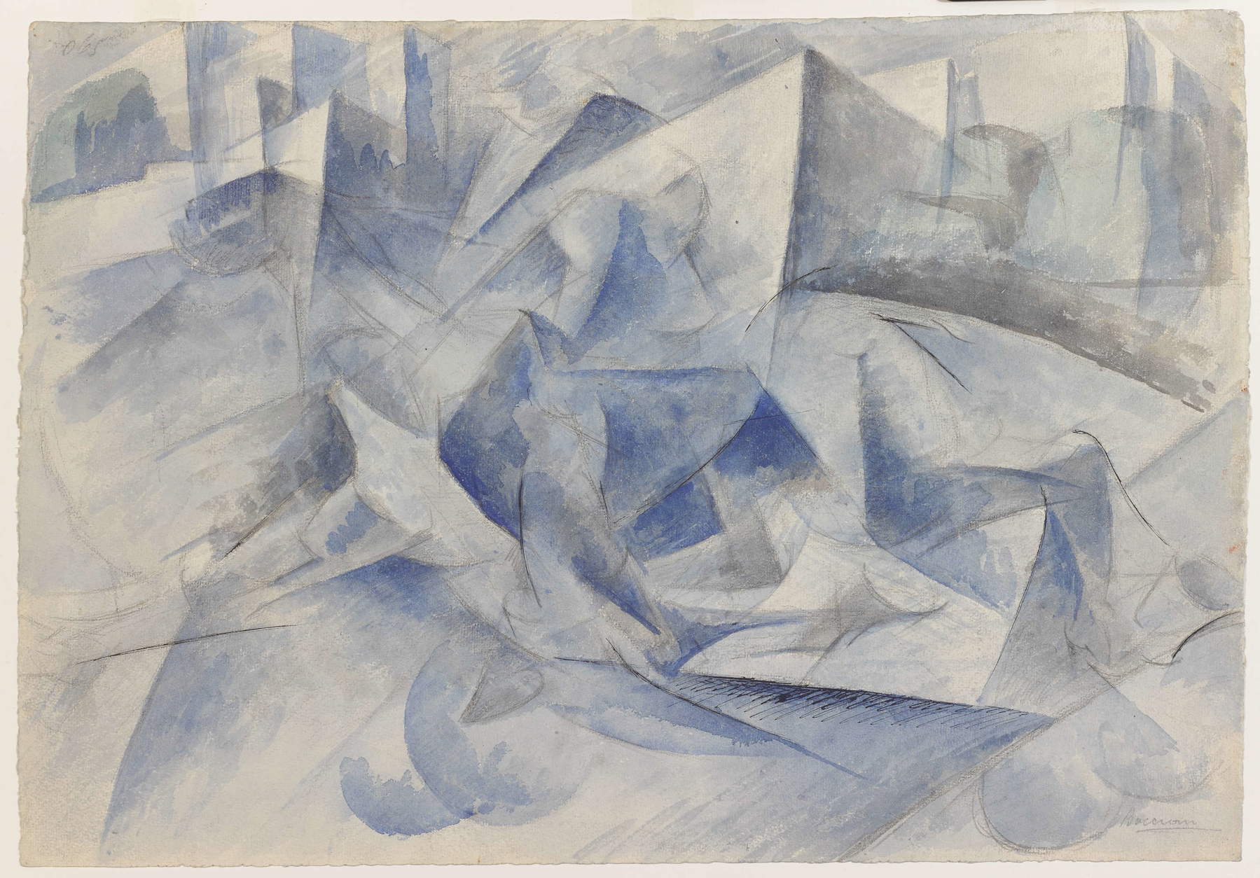 Umberto Boccioni, Pferd + Reiter + Häuser (1914; Mailand, Zeichnungssammlung, Castello Sforzesco) &copy; Stadt Mailand