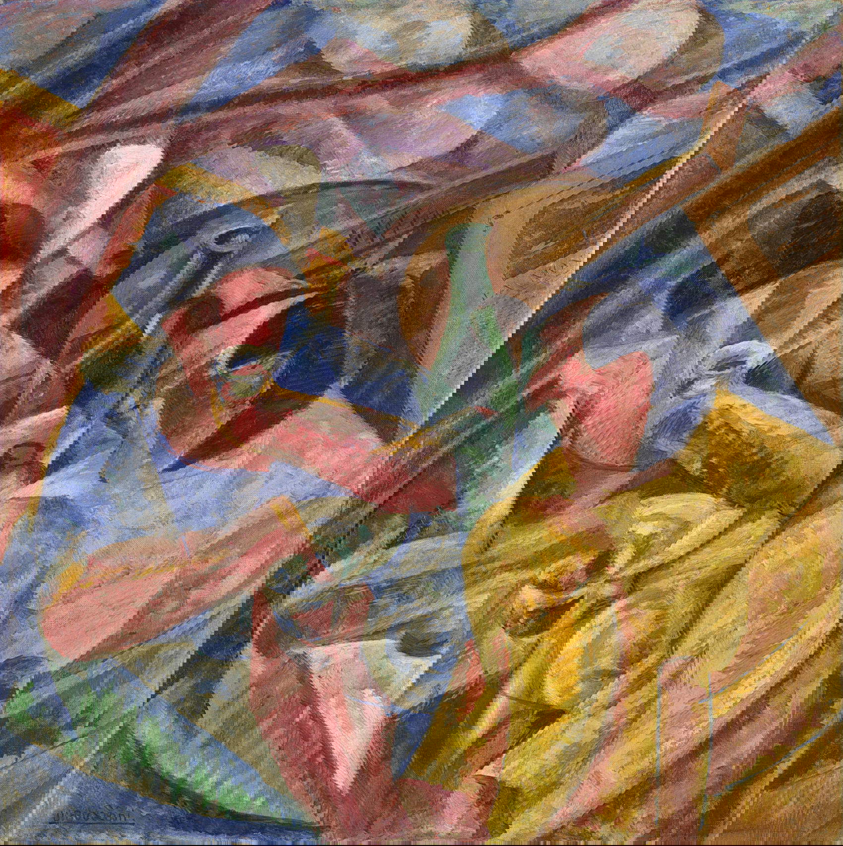 Umberto Boccioni, Unter der Pergola in Neapel (1914; Öl und Collage auf Leinwand; Mailand, Museo del Novecento)