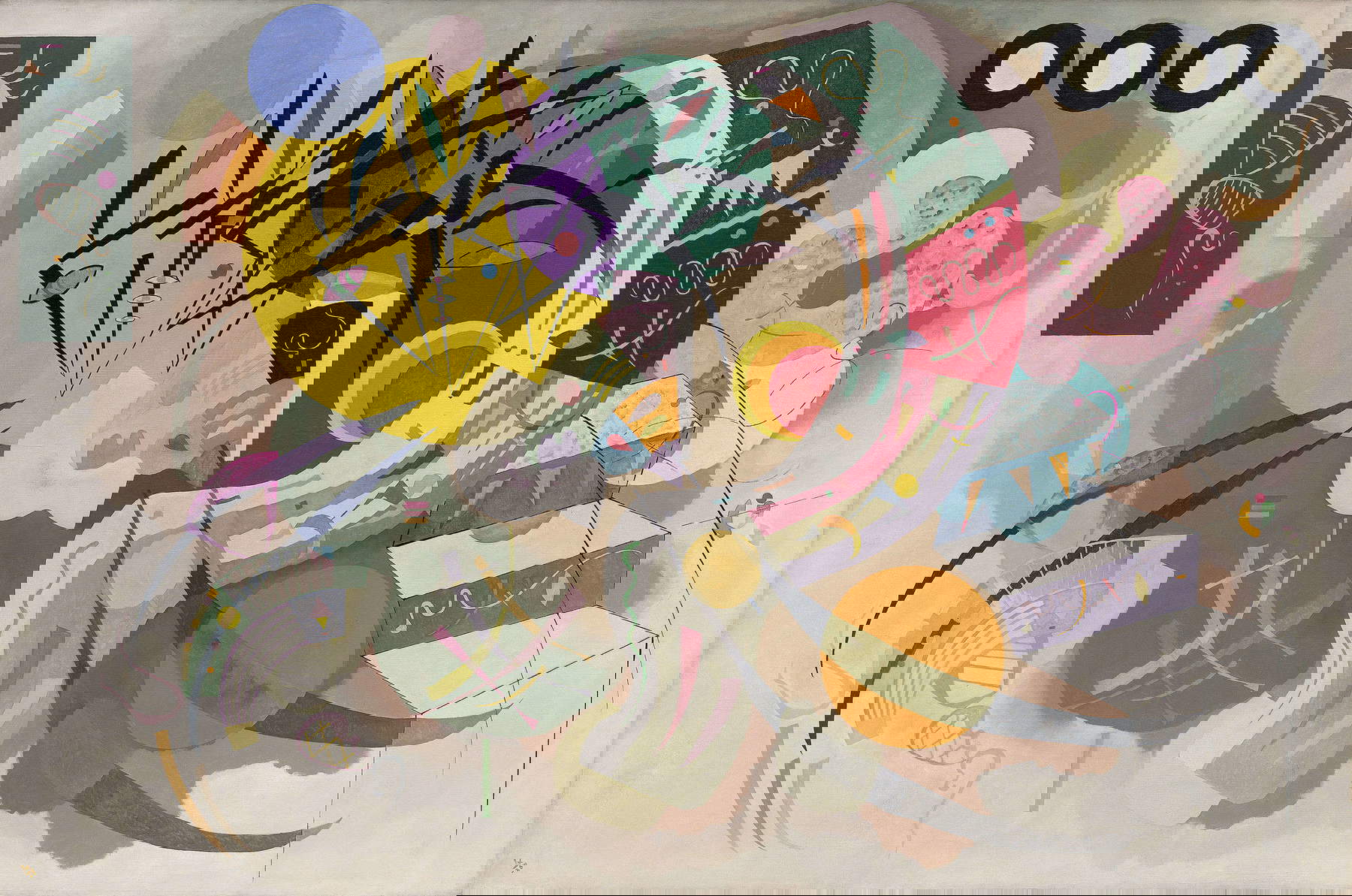 Vasilij Kandinsky, Dominante Kurve (April 1936; Öl auf Leinwand 129,2 x 194,3 cm; New York, Solomon R. Guggenheim Museum)
