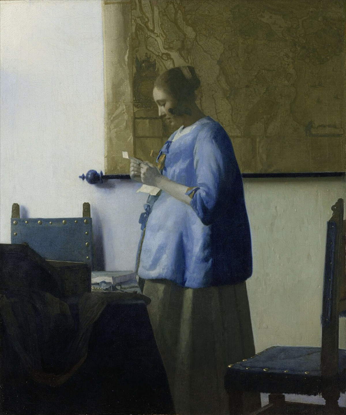 Jan Vermeer, Woman in Blue Reading a Letter (c. 1663; oil on canvas, 46.6 x 39.1 cm; Amsterdam, Rijksmuseum)