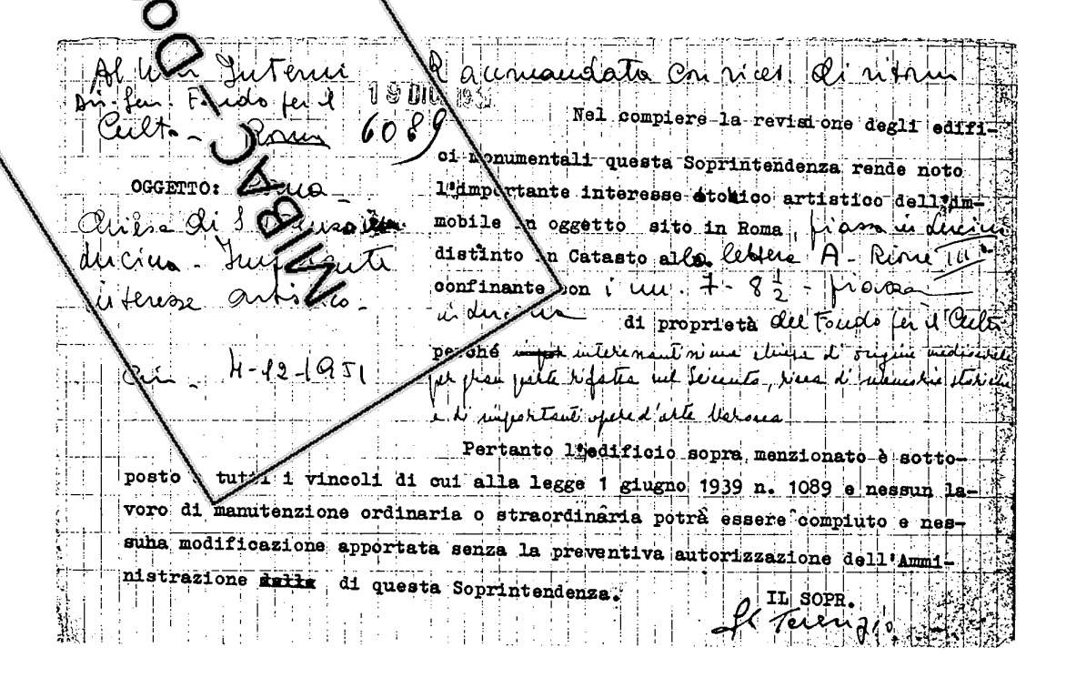 Il vincolo apposto sulla basilica di San Lorenzo in Lucina