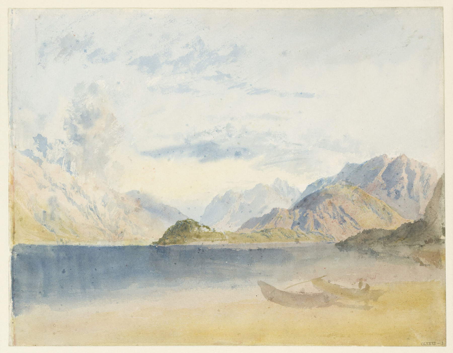 Joseph Mallord William Turner, Lake Como from Menaggio, looking toward Bellagio, (1819) &copy; Tate