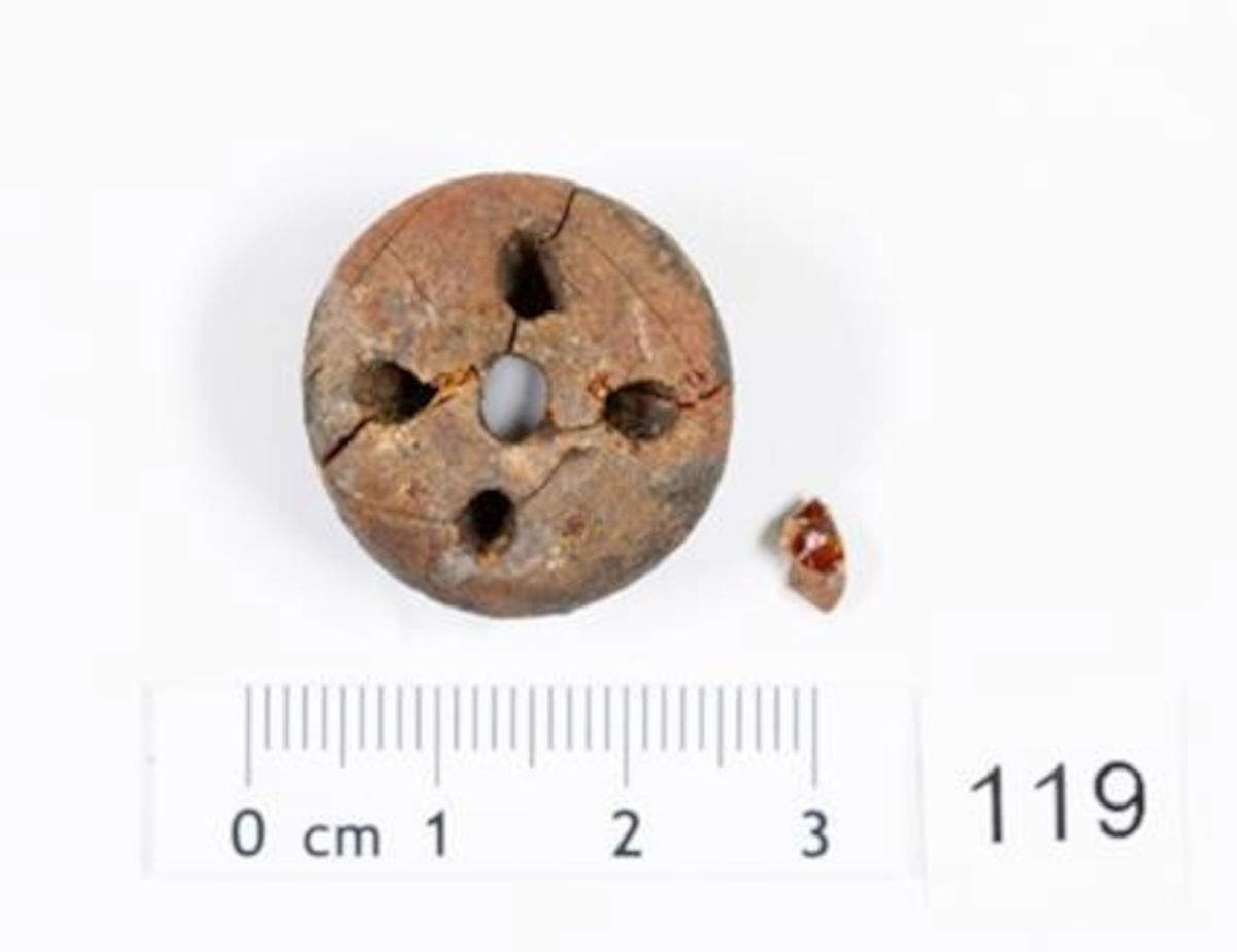 Detail of an amber bead with four perforations. Photo: T. Schuck, NLD.