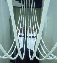 Cecilia Vicu&ntilde;a at Rivoli Castle: a hanging quipu for the missing glacier