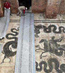 Ostia Antica legt die Mosaike nach dem Winter frei: Die Entfernung der Schutzh&uuml;llen hat begonnen